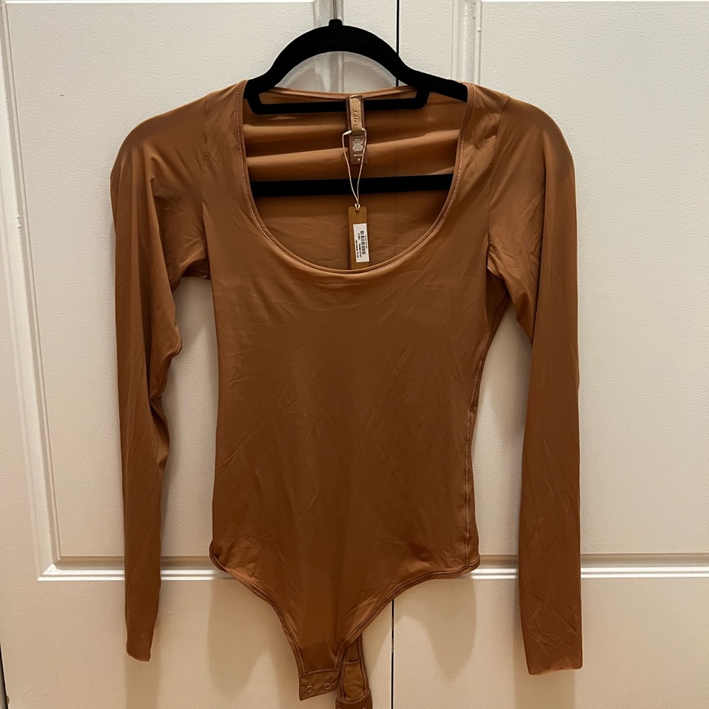 SKIMS Nude/Light Beige Bodysuit, “Jelly” Sheer Material